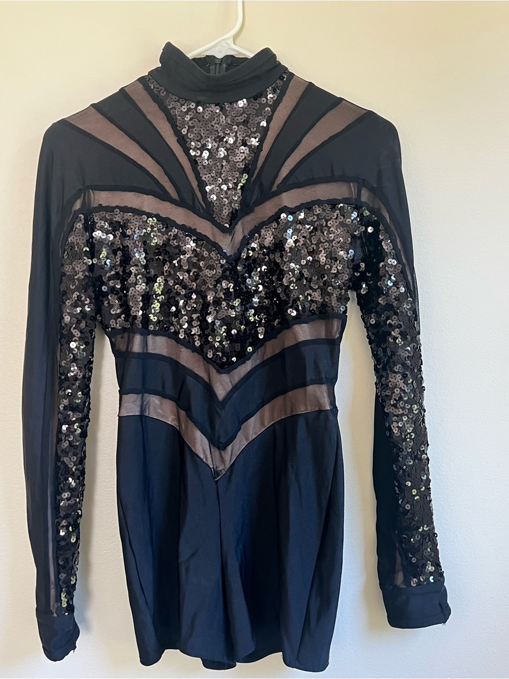 A Wish Come True Black Sequin Mesh One-Piece Bodysuit MA